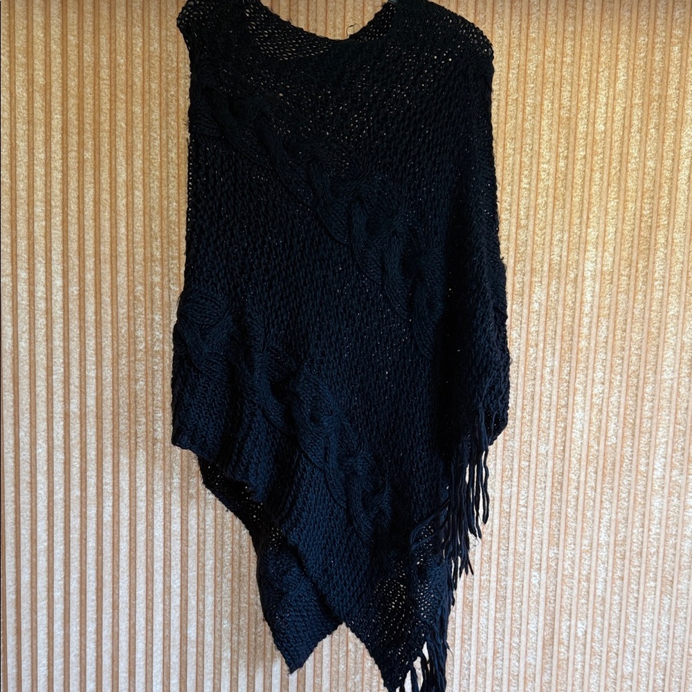 Elegant Black Knit Women's Sweater Poncho